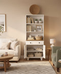 Storage Cabinet with 4 Solid Wood Gourd-Shaped Legs,Kitchen Pantry Cabinet with Adjustable Shelves,5 Tier Bookshelf with Drawer