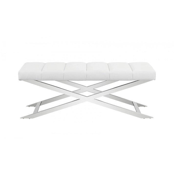 Banc en tissu mélangé polyester, rembourré, de couleur crème et marron clair - 55