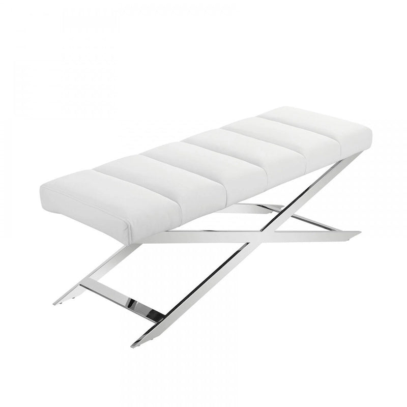 Banc en tissu mélangé polyester, rembourré, de couleur crème et marron clair - 55
