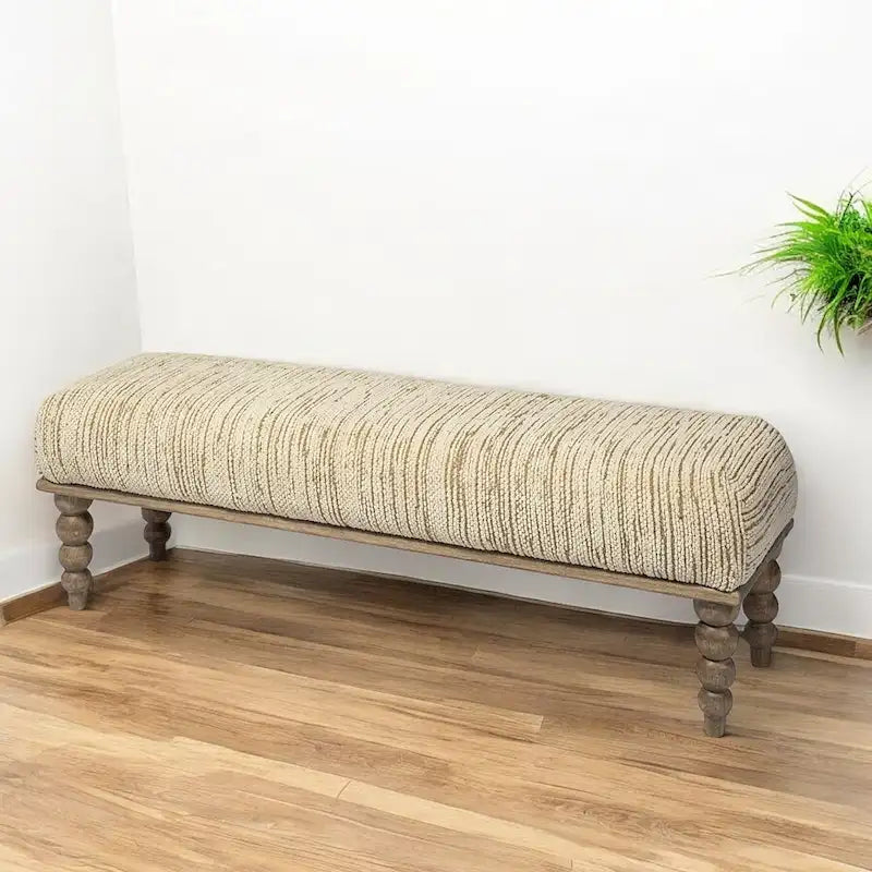 Banc en tissu mélangé polyester, rembourré, de couleur crème et marron clair - 55