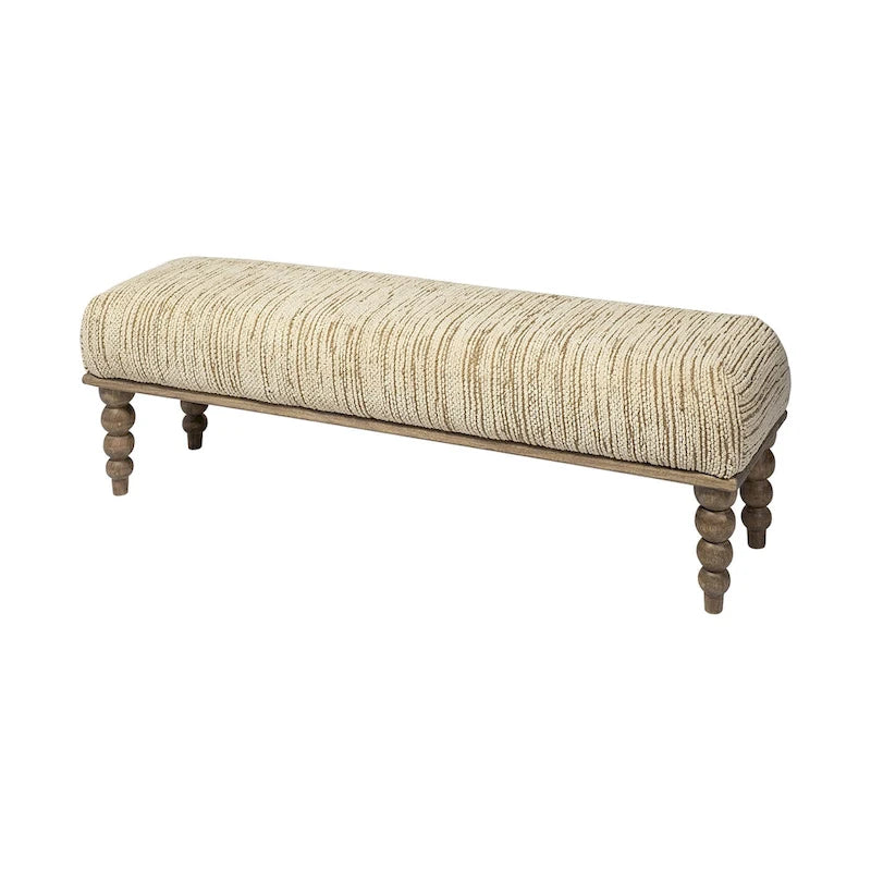 Banc en tissu mélangé polyester, rembourré, de couleur crème et marron clair - 55
