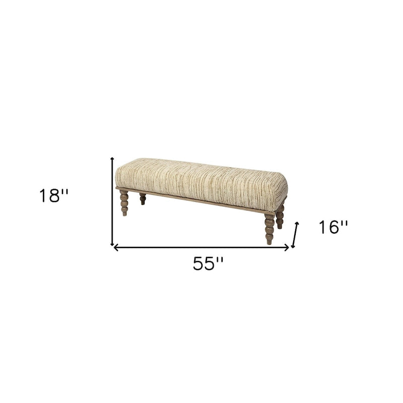 Banc en tissu mélangé polyester, rembourré, de couleur crème et marron clair - 55