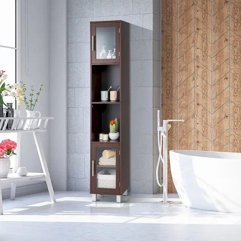 Meuble de rangement haut de salle de bain avec étagères de présentation (71 pouces) - Voir les détails