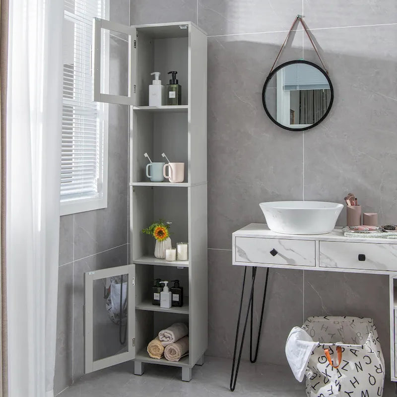 Meuble de rangement haut de salle de bain avec étagères de présentation (71 pouces) - Voir les détails