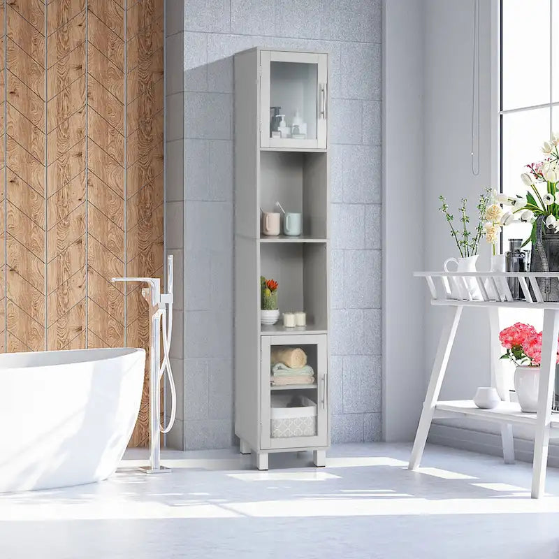 Meuble de rangement haut de salle de bain avec étagères de présentation (71 pouces) - Voir les détails