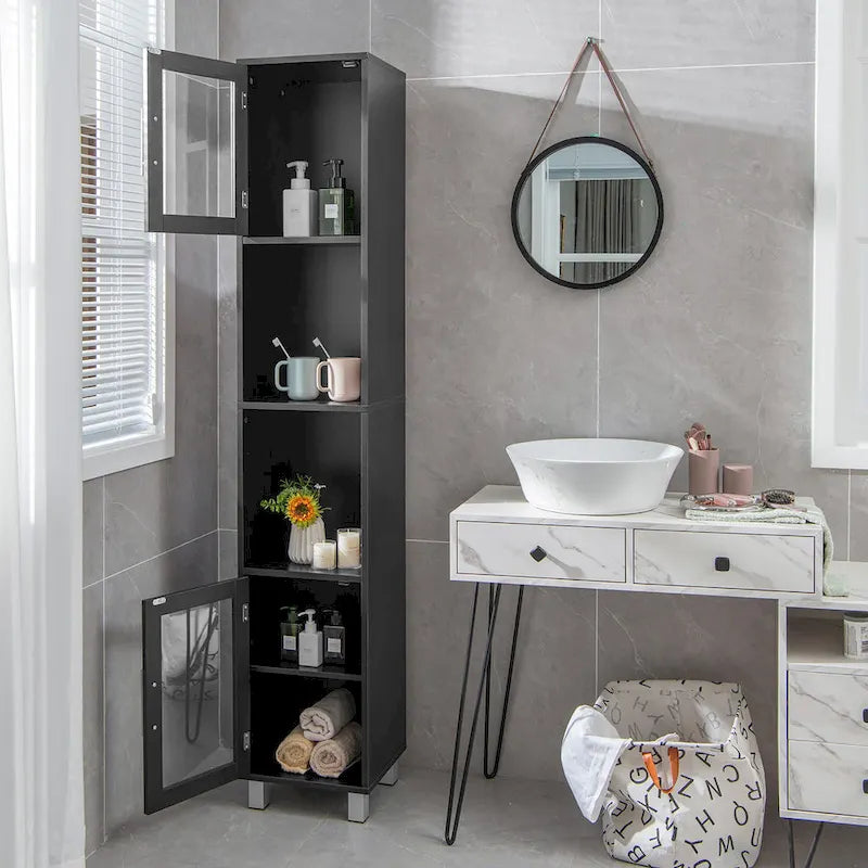 Meuble de rangement haut de salle de bain avec étagères de présentation (71 pouces) - Voir les détails