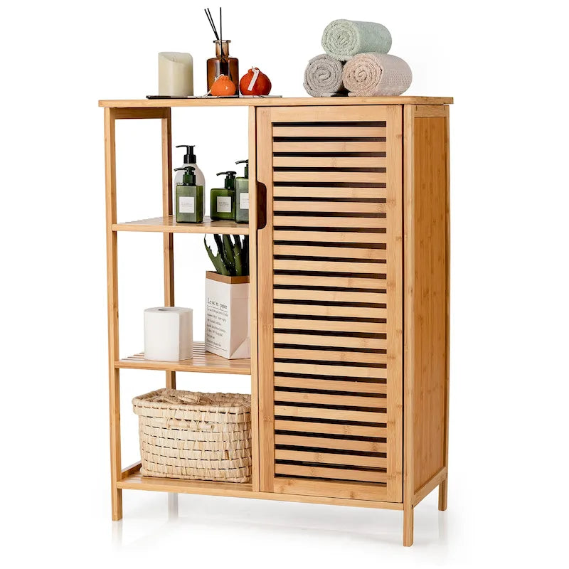 Meuble de salle de bain en bambou avec porte simple - Voir détails