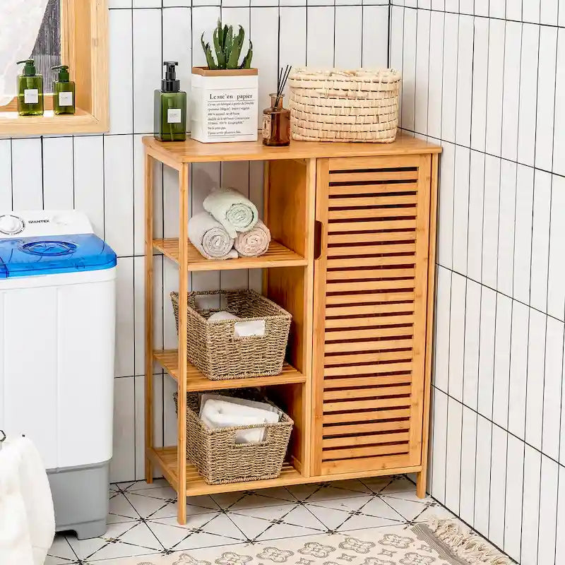 Meuble de salle de bain en bambou avec porte simple - Voir détails