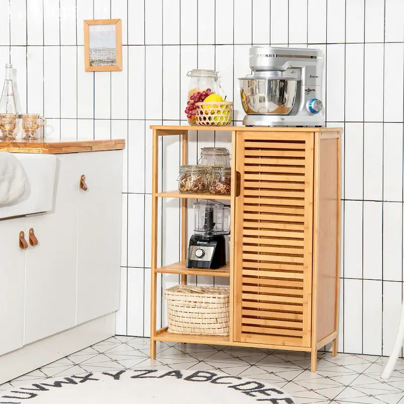 Meuble de salle de bain en bambou avec porte simple - Voir détails