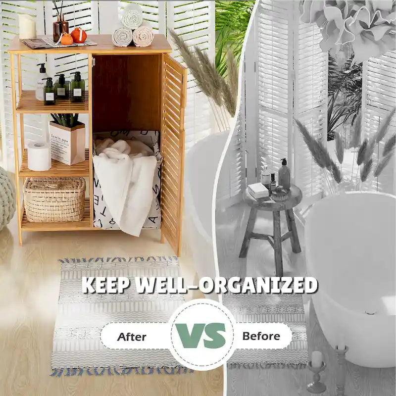Meuble de salle de bain en bambou avec porte simple - Voir détails