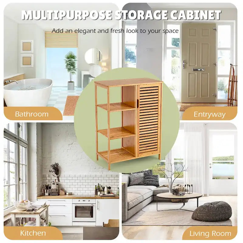 Meuble de salle de bain en bambou avec porte simple - Voir détails