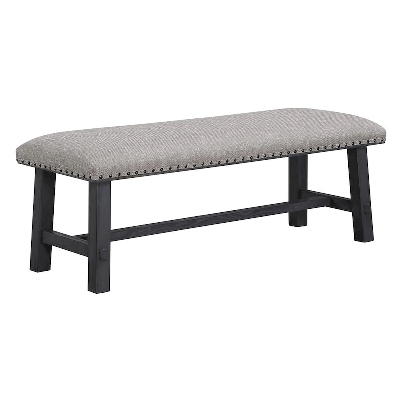 Banc de mobilier de maison et de bureau avec cadre gris antique et garniture de clous en bronze antique en tissu gris