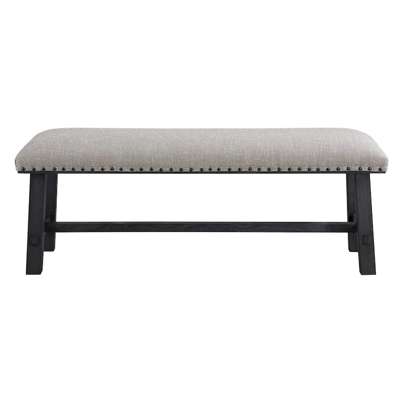 Banc de mobilier de maison et de bureau avec cadre gris antique et garniture de clous en bronze antique en tissu gris