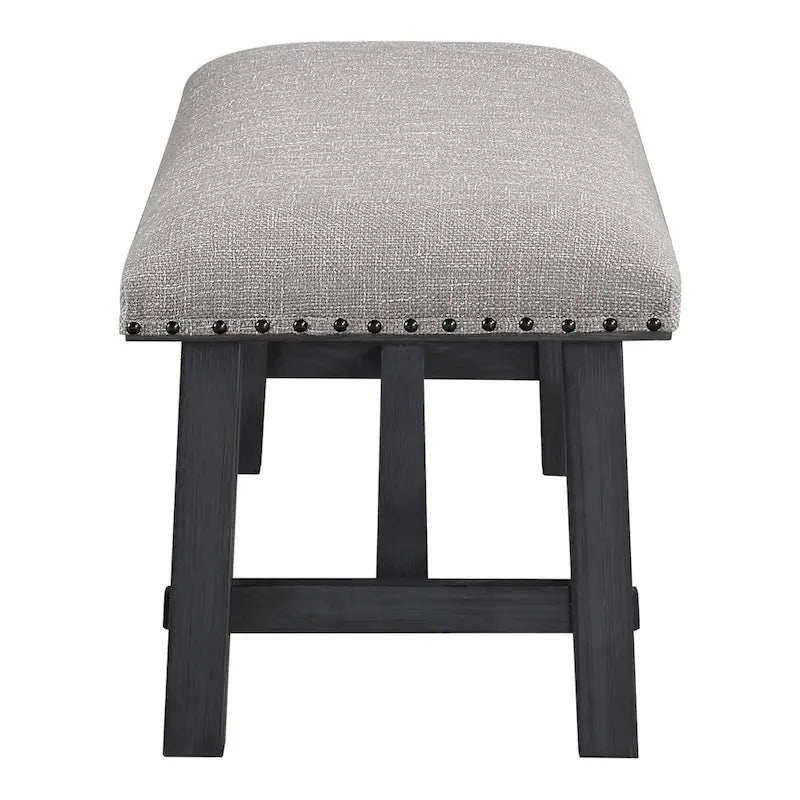 Banc de mobilier de maison et de bureau avec cadre gris antique et garniture de clous en bronze antique en tissu gris