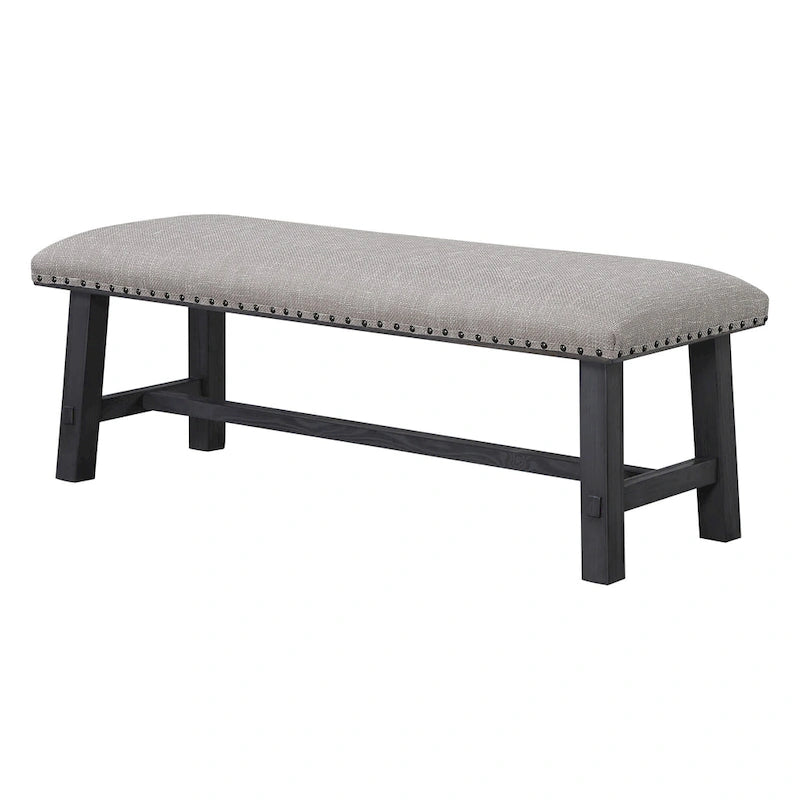 Banc de mobilier de maison et de bureau avec cadre gris antique et garniture de clous en bronze antique en tissu gris