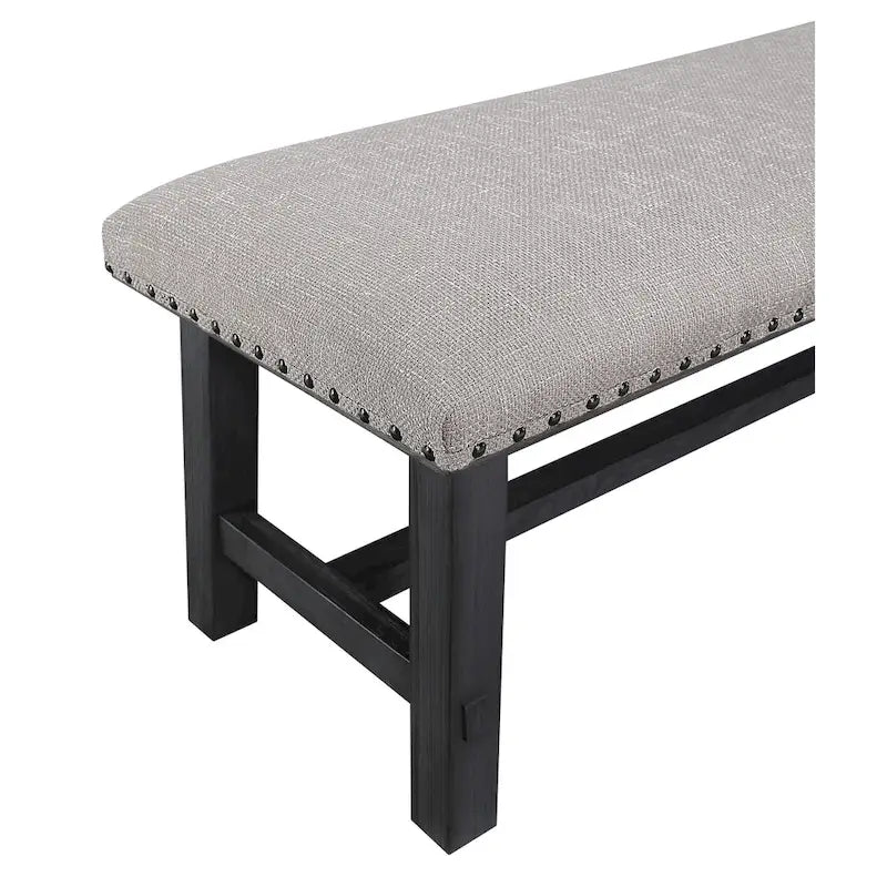 Banc de mobilier de maison et de bureau avec cadre gris antique et garniture de clous en bronze antique en tissu gris