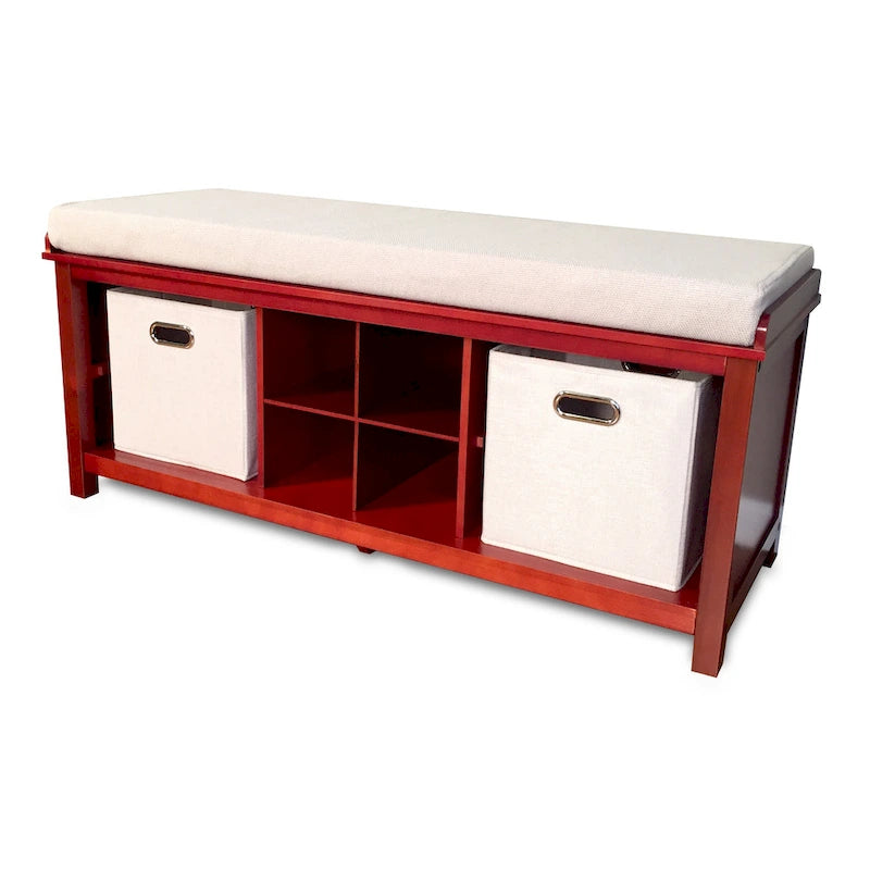 Banc d'entrée en bois massif avec 4 compartiments à chaussures Acajou