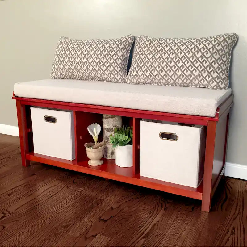 Banc d'entrée en bois massif avec 4 compartiments à chaussures Acajou
