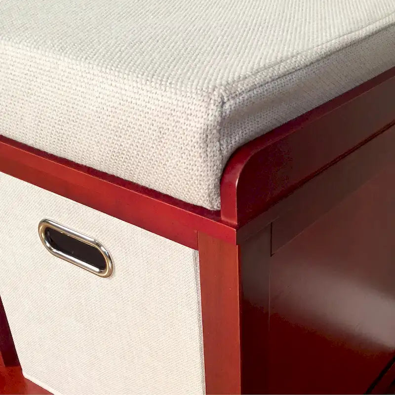 Banc d'entrée en bois massif avec 4 compartiments à chaussures Acajou