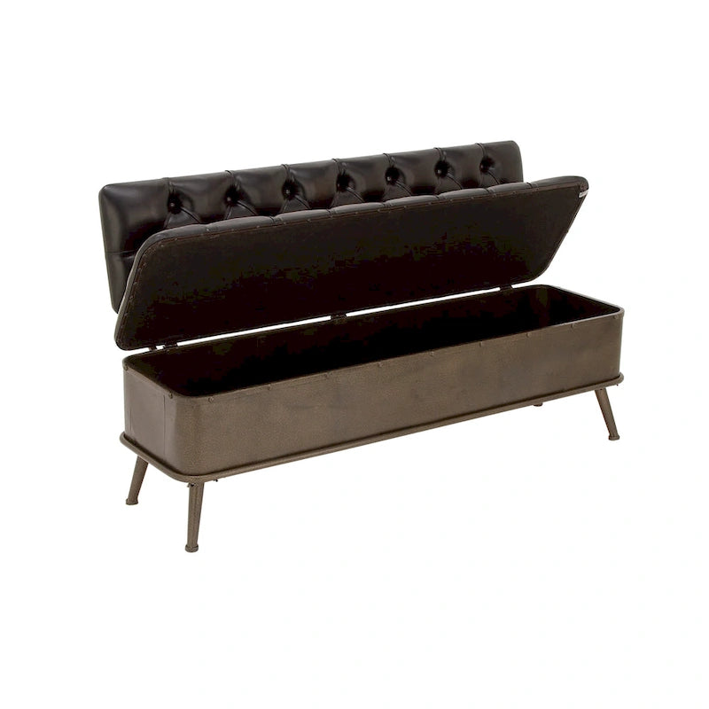 Banc de rangement en métal avec similicuir capitonné – Noir – 19L x 54P x 31H