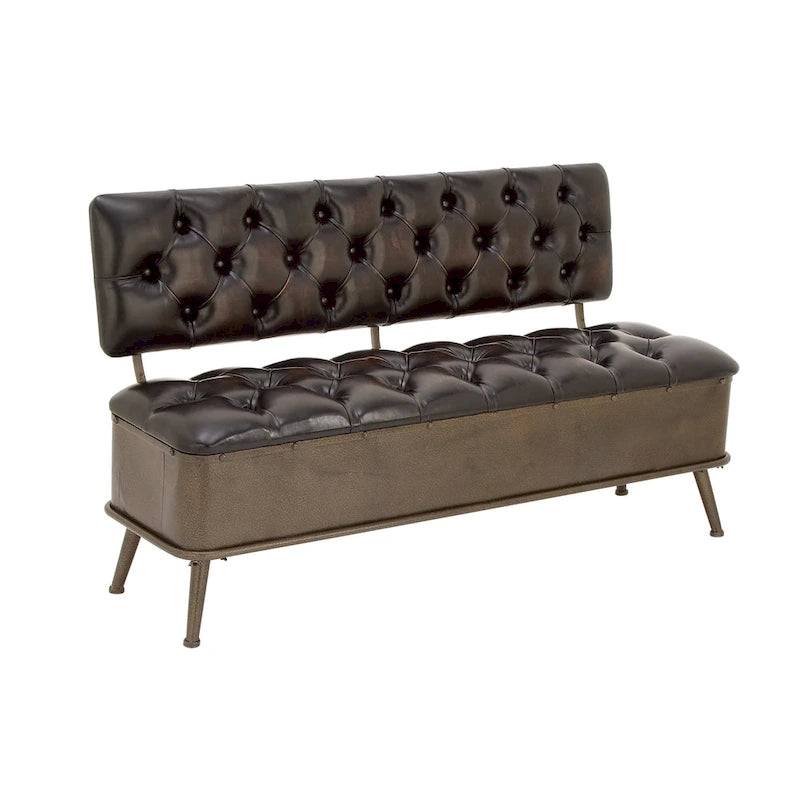 Banc de rangement en métal avec similicuir capitonné – Noir – 19L x 54P x 31H