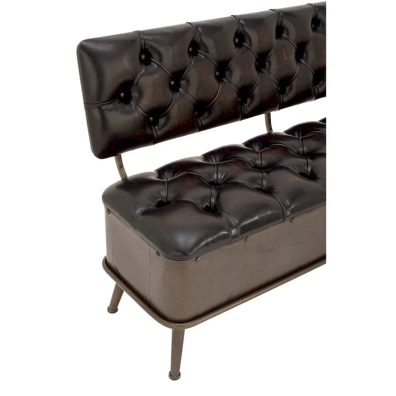 Banc de rangement en métal avec similicuir capitonné – Noir – 19L x 54P x 31H