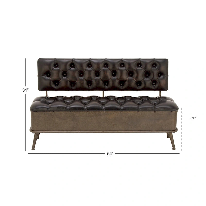 Banc de rangement en métal avec similicuir capitonné – Noir – 19L x 54P x 31H