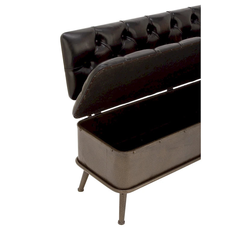 Banc de rangement en métal avec similicuir capitonné – Noir – 19L x 54P x 31H