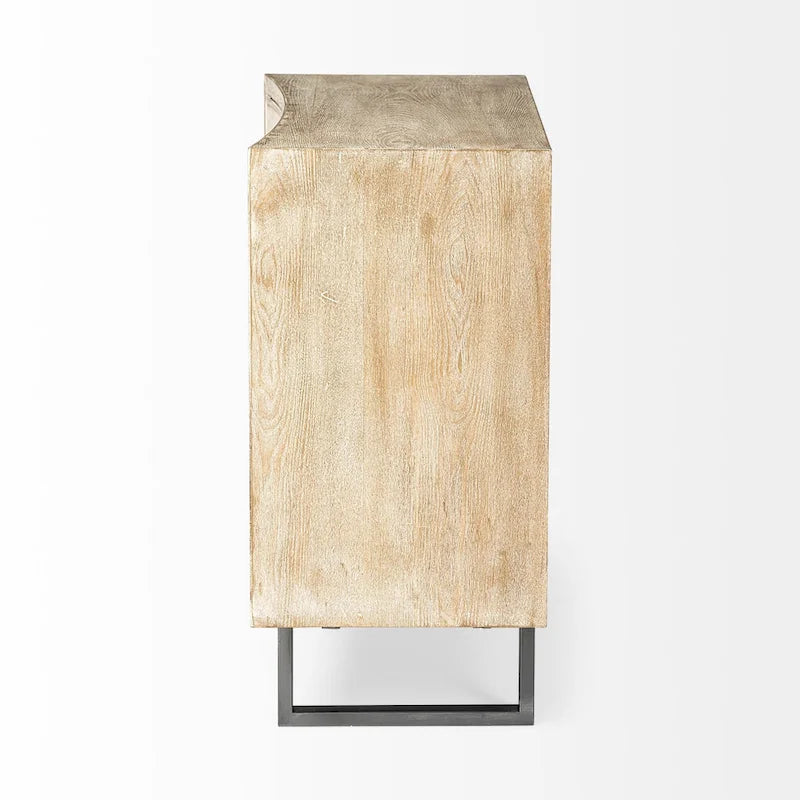 Meuble d'appoint en placage de sapin naturel et tissu avec cadre graphite et 2 portes