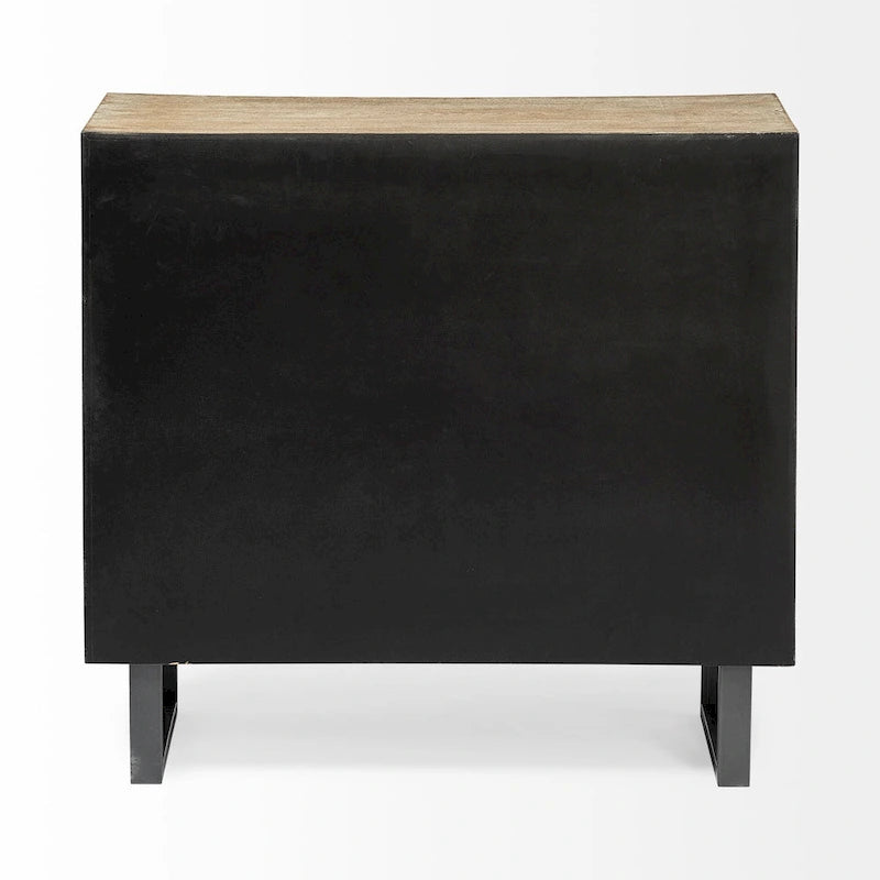Meuble d'appoint en placage de sapin naturel et tissu avec cadre graphite et 2 portes