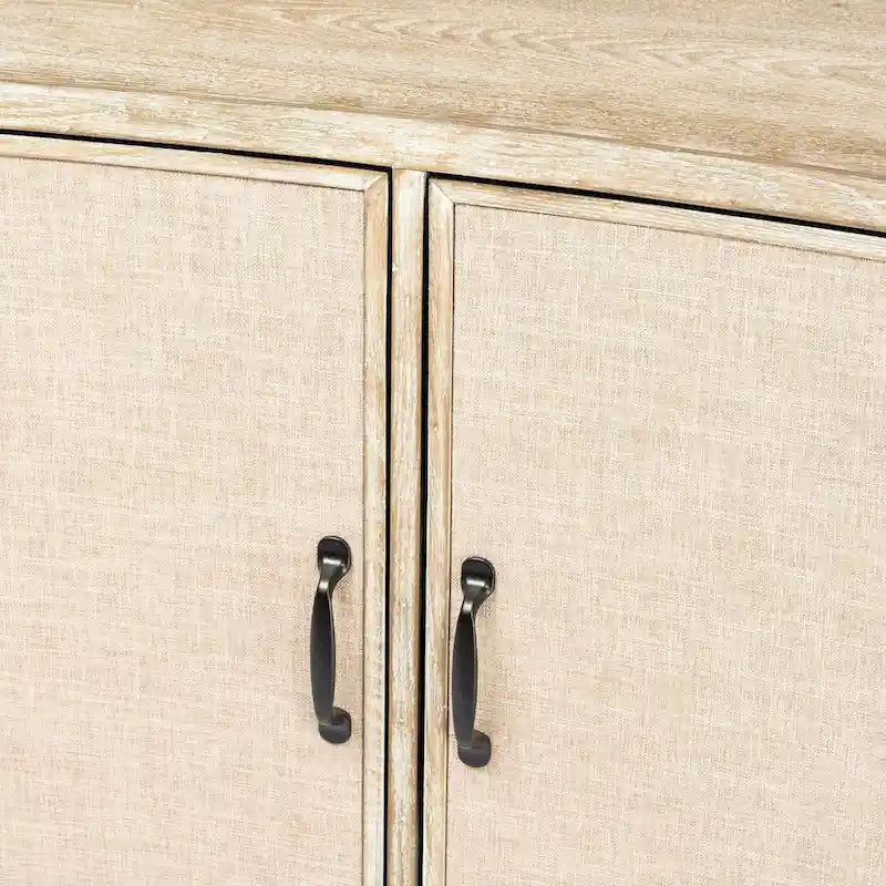 Meuble d'appoint en placage de sapin naturel et tissu avec cadre graphite et 2 portes