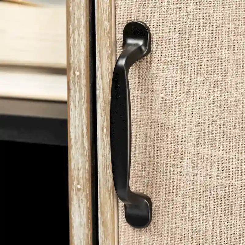 Meuble d'appoint en placage de sapin naturel et tissu avec cadre graphite et 2 portes
