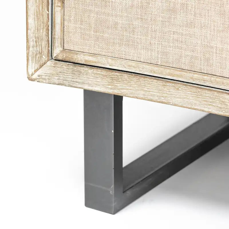 Meuble d'appoint en placage de sapin naturel et tissu avec cadre graphite et 2 portes