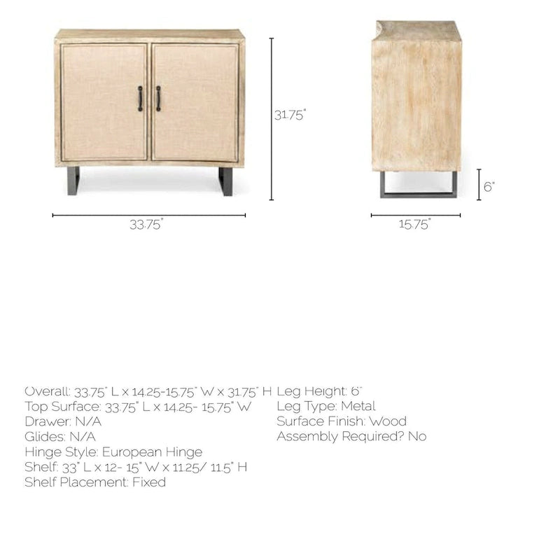 Meuble d'appoint en placage de sapin naturel et tissu avec cadre graphite et 2 portes