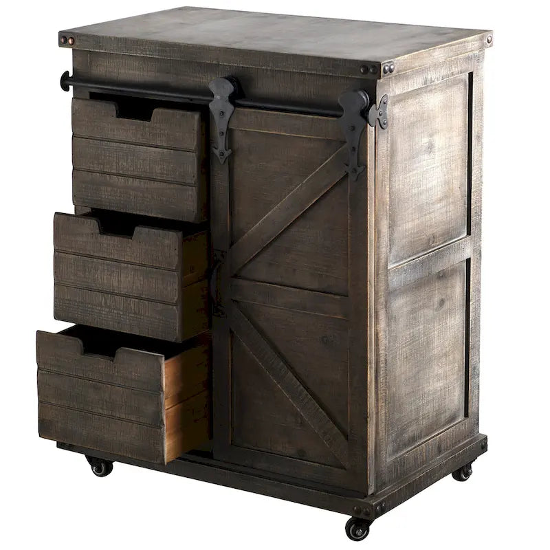Cabinet d'appoint 3 tiroirs et porte gris bois flotté