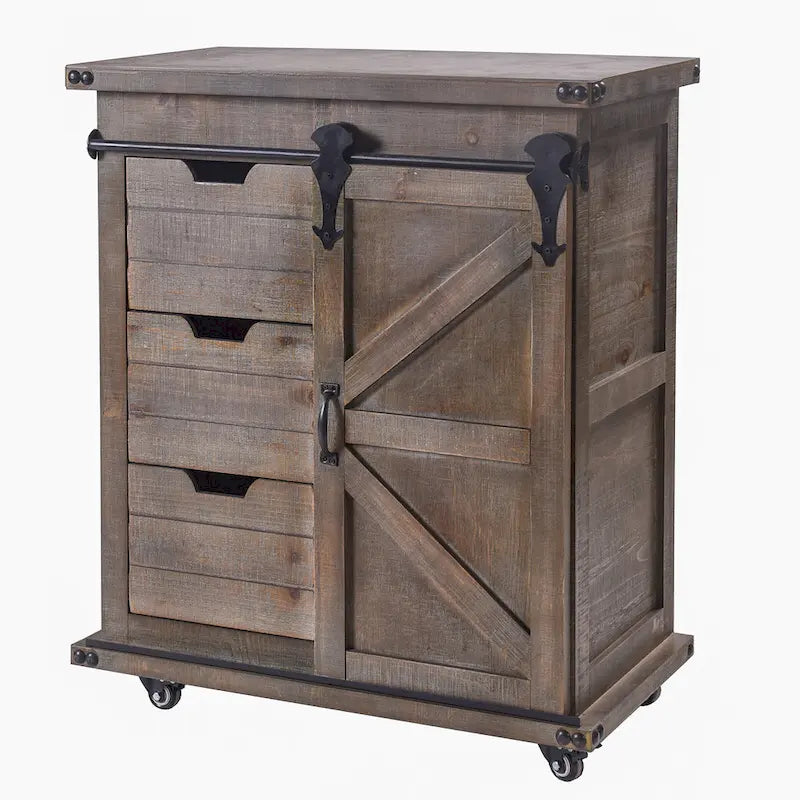Cabinet d'appoint 3 tiroirs et porte gris bois flotté