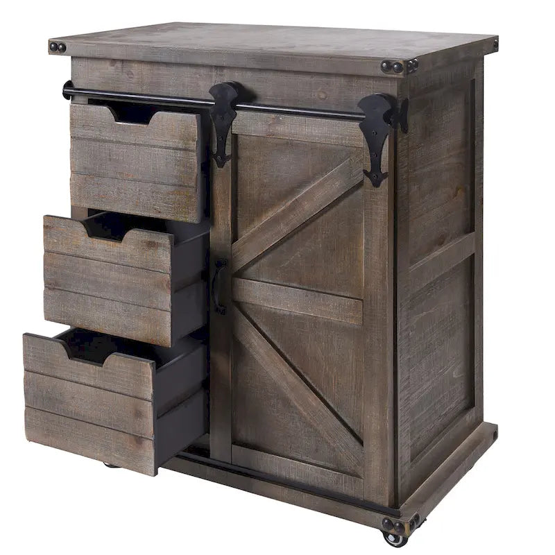 Cabinet d'appoint 3 tiroirs et porte gris bois flotté