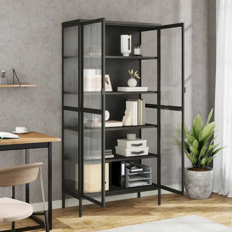 Buffet haut Noir 33,5x15,7x70,9 cm Verre et acier