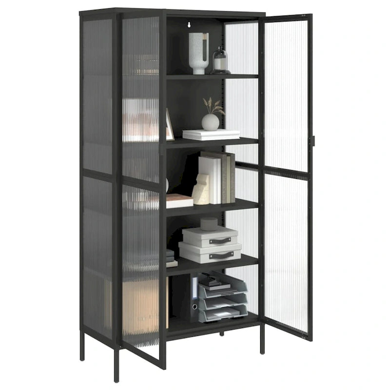 Buffet haut Noir 33,5x15,7x70,9 cm Verre et acier