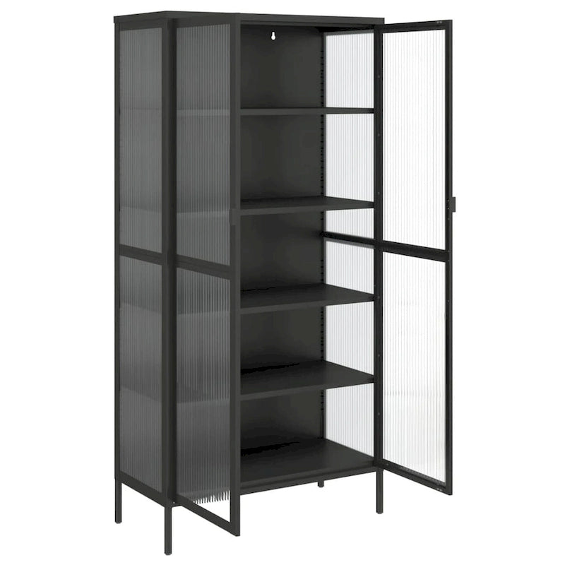 Buffet haut Noir 33,5x15,7x70,9 cm Verre et acier