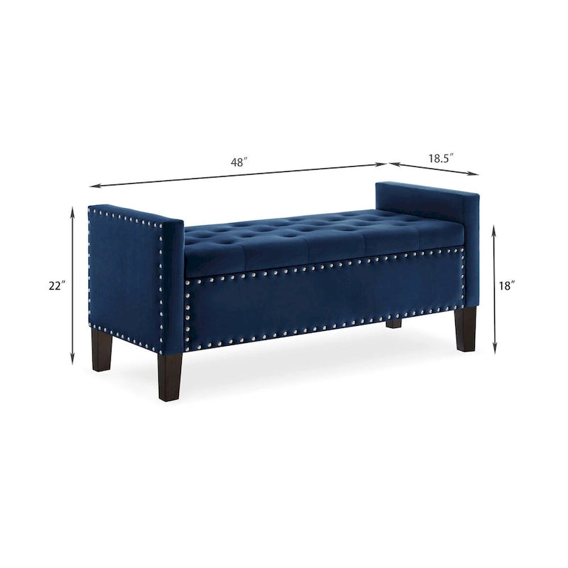 Banc de rangement capitonné avec rangement, Banc de rangement rembourré avec clous décoratifs, Tabouret de bout de lit