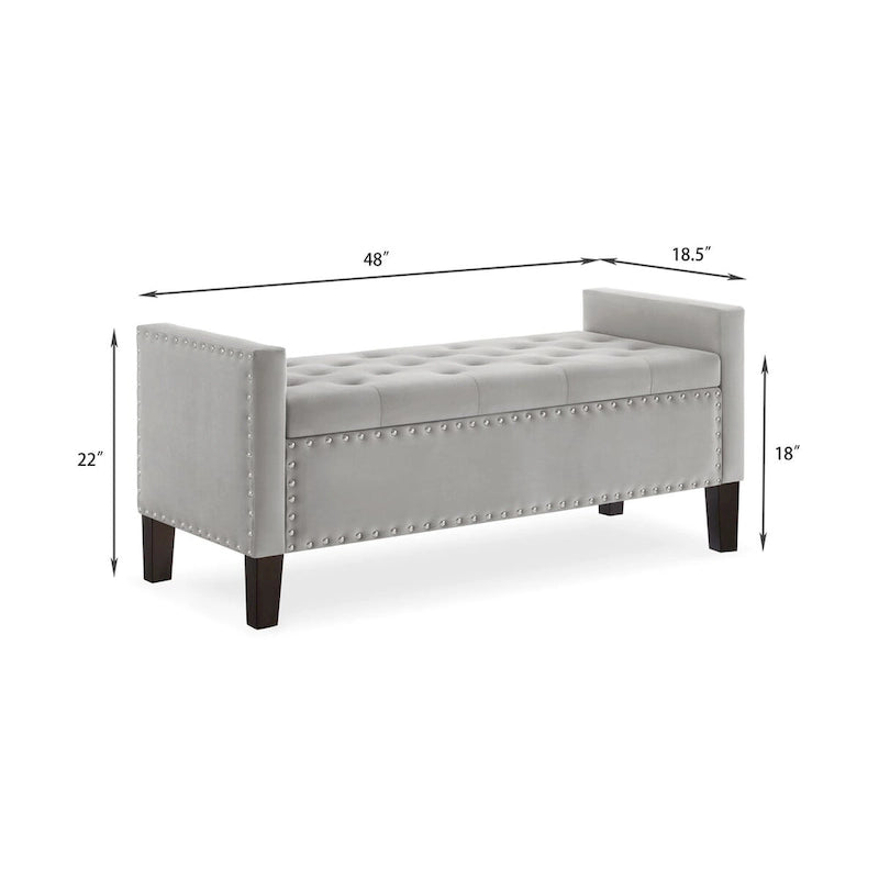 Banc de rangement capitonné avec rangement, Banc de rangement rembourré avec clous décoratifs, Tabouret de bout de lit