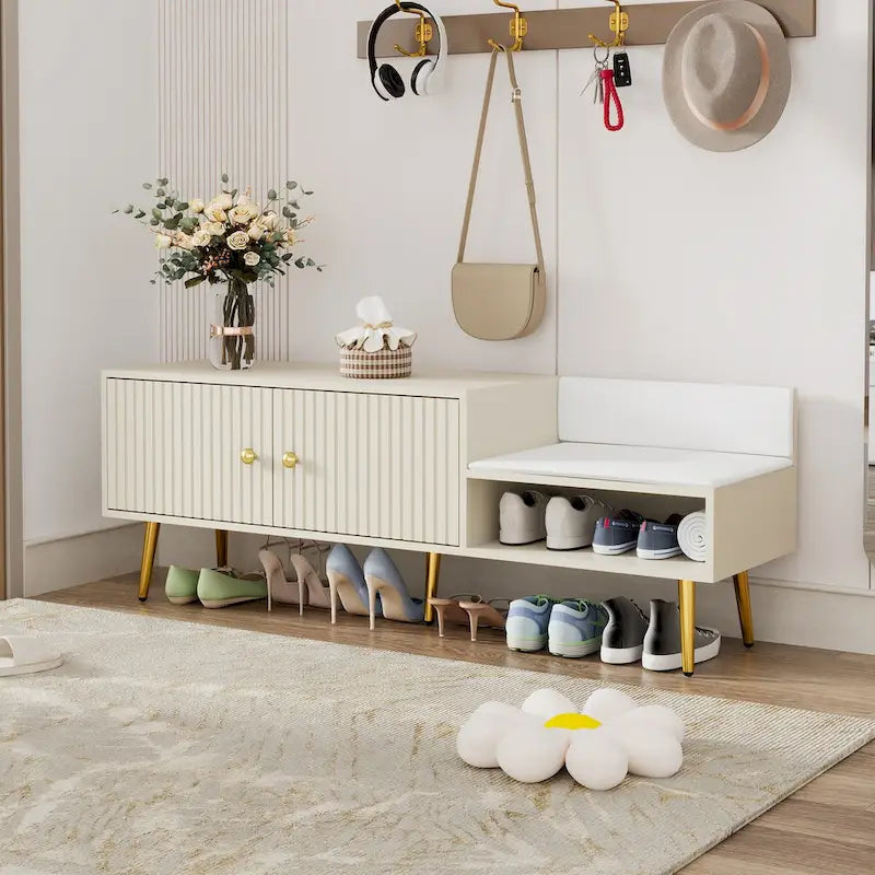Modern Shoe Storage Bench with Hidden Storage and Upholstered Cushions for Bedside Living Room and Entryway