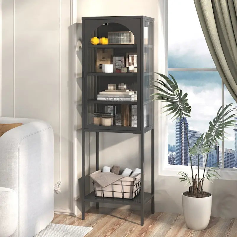 Meuble de Rangement 5 Étages avec Portes en Verre et Métal