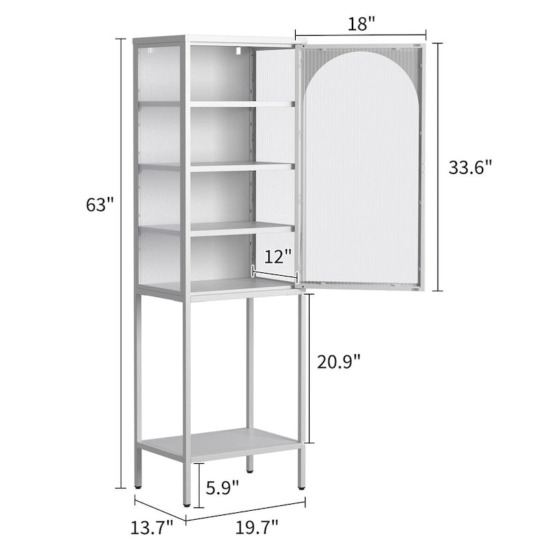 Meuble de Rangement 5 Étages avec Portes en Verre et Métal