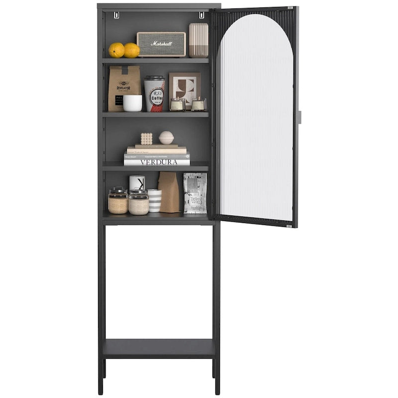 Meuble de Rangement 5 Étages avec Portes en Verre et Métal