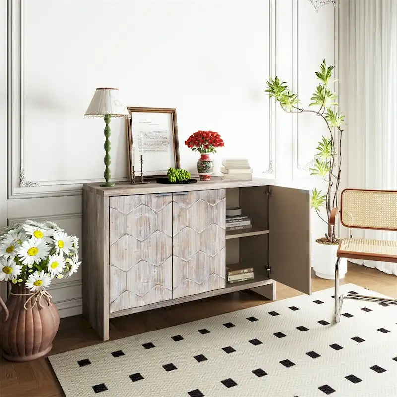 Meuble d'appoint style ferme, buffet en bois à 3 portes