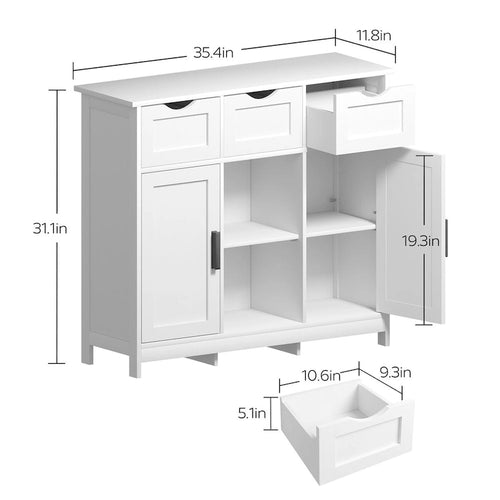 Buffet commode 3 tiroirs de 89,9 cm de large