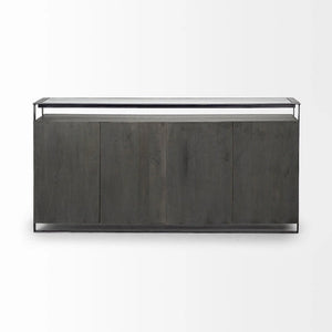 Buffet à plateau en verre et 4 portes en bois massif avec cadre métallique – 72,0L x 18,0l x 35,8H