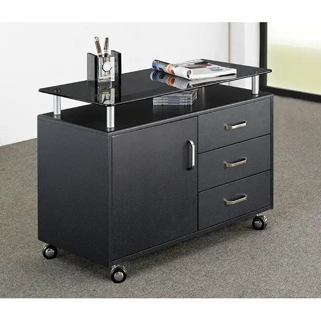Meuble à roulettes extra large avec plateau en verre
